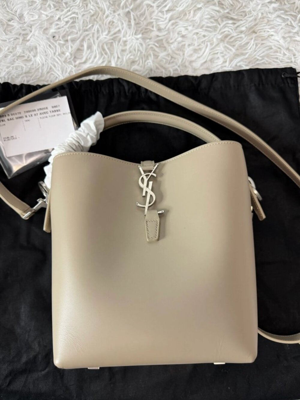 SAINT LAURENT Smooth Calfskin Le 37 Small Bucket Bag in Sea Salt